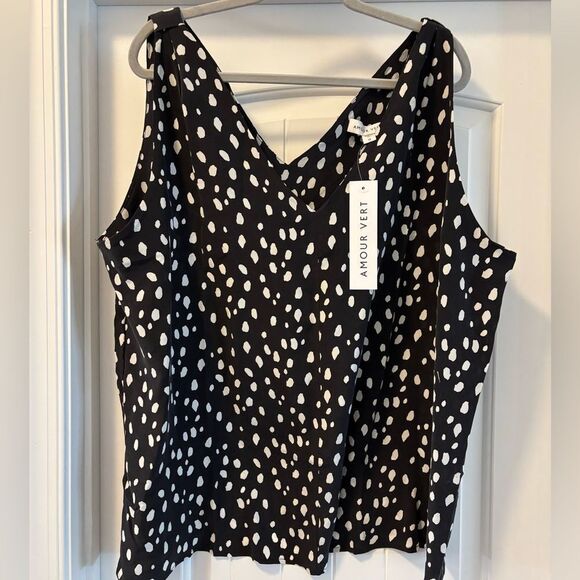 Amour Vert Black White Spotted Sleeveless Pullover Top Blouse NWT Size 1X - Picture 1 of 7